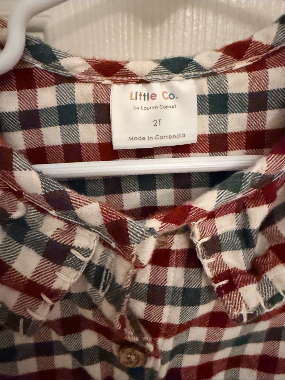 Plaid Button-Front Ruffle Dress - Red, Green & Cream - Picture 3 of 3